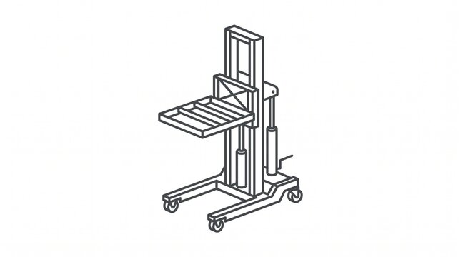 Isometric line art illustration of a manual hydraulic pallet stacker