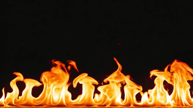 Fire flames background on black with glowing orange burning border.