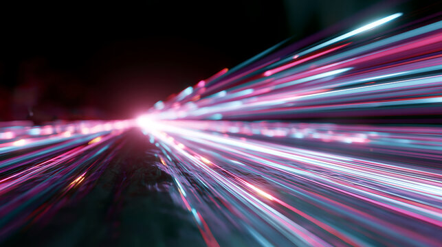 colorful light trails streaking through night highway scene, speed motion and transportation concept