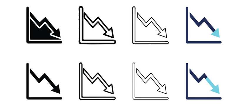 downward trending line graphs with varying styles and arrow indicators isolated on transparent background