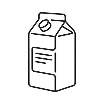 Line-art milk carton featuring a cap and a small rectangular label design stands upright on a neutral background.
