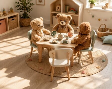 Teddy Bear Tea Party in Bright Modern Playroom