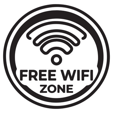 Modern free Wi-Fi zone sign with a wireless signal icon and text for public or commercial space branding.
