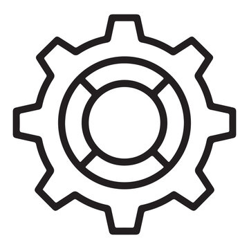Geometric gear illustration symbolizes machinery, engineering, and mechanical processes with precision lines.