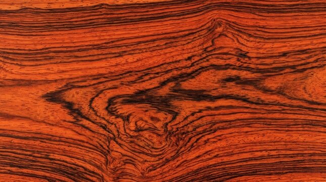 Close up of natural rosewood wood grain texture with rich reddish brown color and dark swirling patterns, polished wood surface - vintage hi-fi cabinet veneer