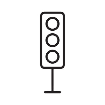 Minimalist black-and-white illustration of a traffic light mounted on a pole with three signal lights.