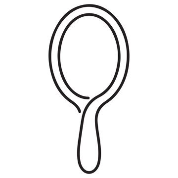 Black outline drawing of a compact handheld mirror with a round reflective surface and a small handle.