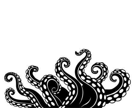 Kraken Tentacle Border in Bold Black and White Silhouette Style