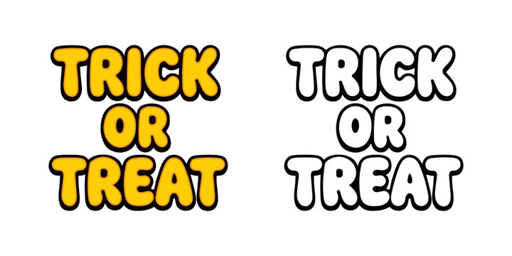 Yellow and black trick or treat lettering with bold outline for Halloween invitations and spooky decorations.