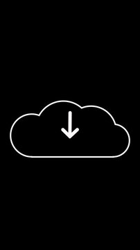 Cloud Download Icon Animation on Black Background. Download Progress, Preloader Animation Web Design Template. Seamless Loop Animation in 4K Vertical with Alpha Channel.
