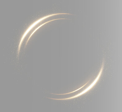 Radiant gold circular ring with smooth glowing edges and a sweeping light trail, isolated luminous effect for elegant overlay design