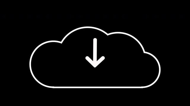 Cloud Download Icon Animation on Black Background. Download Progress, Preloader Animation Web Design Template. Seamless Loop Animation in 4K with Alpha Channel.