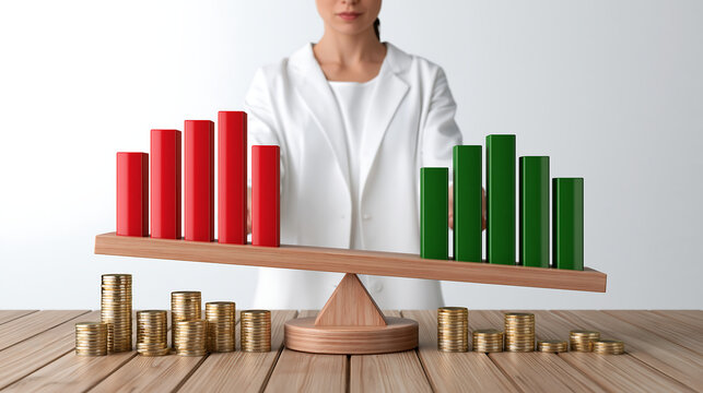 colorful stock chart bars displayed on round platform with trading graph backdrop representing business finance market analysis and economic growth