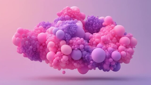 Abstract pink and purple 3D bubble cluster with soft lighting and smooth spherical shapes on pastel background