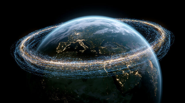 digital globe with glowing network connections and world map data, global communication and technology concept, futuristic worldwide internet connectivity illustration