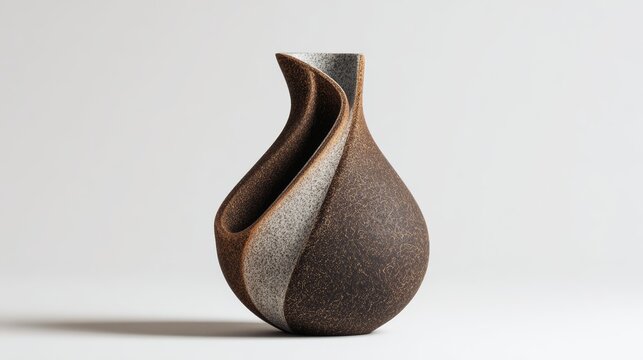 Abstract Textured Ceramic Vase With Dark Earthy Speckled Finish And Smooth White Interior Surface