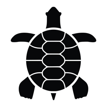 Black turtle silhouette against a white background top down view