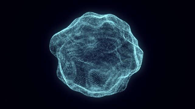 Abstract blue sphere with connecting dots and lines. Wireframe technology sphere. Big data visualization. 3d rendering.
