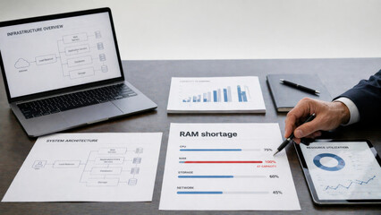 Obraz premium AI capacity shortage concept shown in charts and graphs on a desk