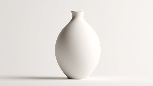 Minimalist White Ceramic Vase With Smooth Rounded Shape Against Soft White Background Studio Light