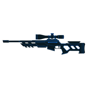 Sniper rifle vector illustration, hunting rifle with optical scope, wooden stock long gun icon for sports and gaming