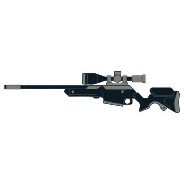Tactical sniper rifle vector illustration, modern long-range precision firearm with optical scope, black military bolt-action rifle icon