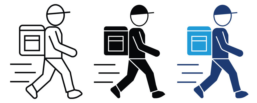Deliveryman with bag line and solid icon, food delivery symbol