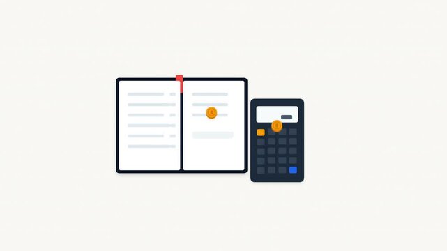Animated book and calculator financial concept icon