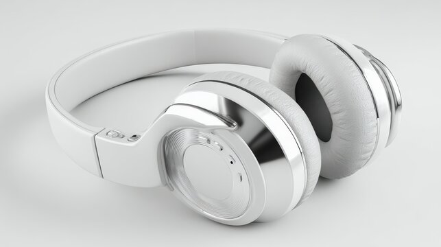Modern White Headphones With Chrome Accents On Clean Minimalist Light Grey Studio Background Surface