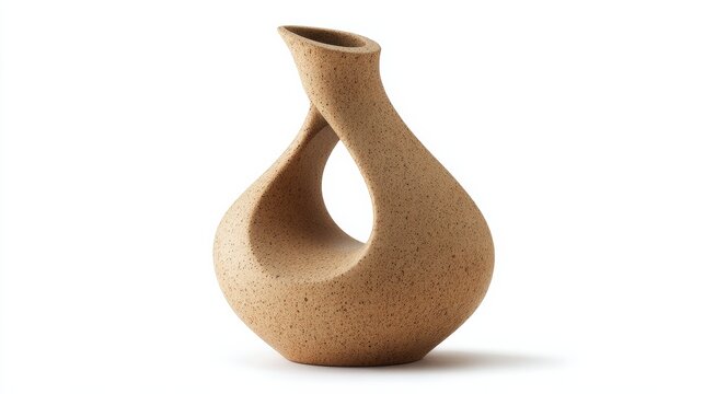 Textured Beige Ceramic Vase With Unique Abstract Twist Design On A Clean White Background Studio Shot