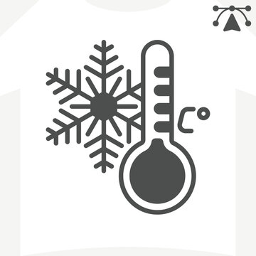 Thermometer and cold temperature solid icon, winter concept. Vector graphics. Frost sign and editable stroke, glyph style icon for mobile or web design.