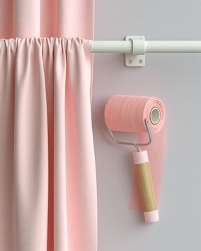 Lint Roller with Pink Curtain Fabric on White Rail Bracket