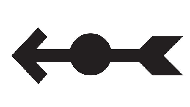 Black arrow symbol with circle center isolated on white background isolated icon graphic sign direction marker pointer shape design element vector shape symbol illustration isolated