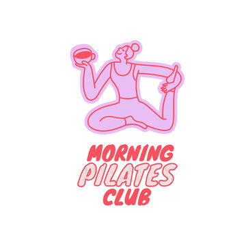 Vector sketch doodle illustration in trendy line style, fit and gym, wellness concept, feminine character and mascot related to fitness, pilates, sport and healthy lifestyle