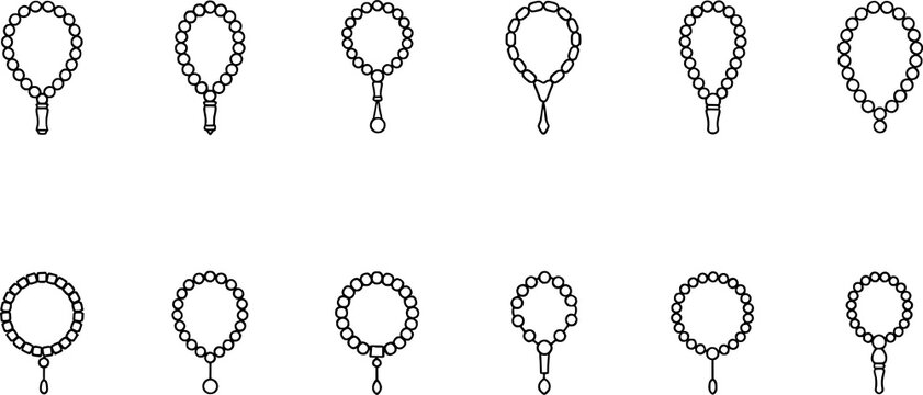 Beaded loop and necklace silhouette collection illustration, jewelry and design concept, minimalist black line vector showing circular bead arrangements