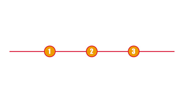 Simple horizontal timeline infographic with three numbered orange circular markers along a straight line numbered circles process steps infographic element data visualization business presen