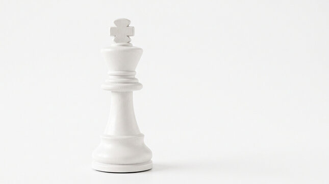 Single white king chess piece isolated on clean white background