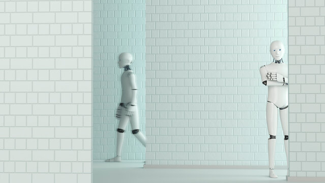 Walking robot and standing robot, 3D Rendering