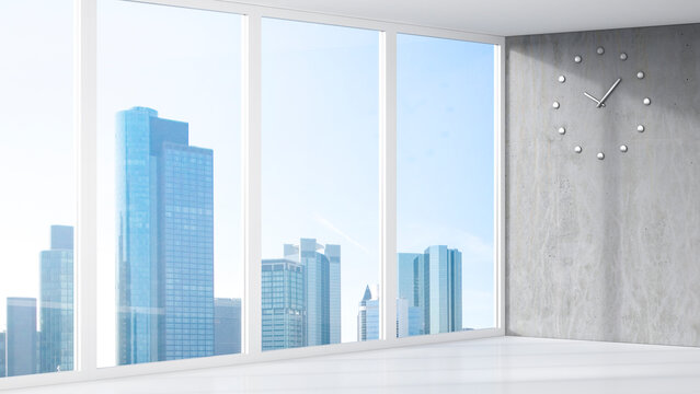 3D Rendering, room with clock, room, skyline