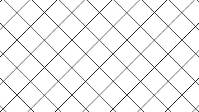 Seamless diagonal grid pattern with thin black intersecting lines forming a diamond mesh on white background geometric texture minimalist design rhombus shape abstract vector creative