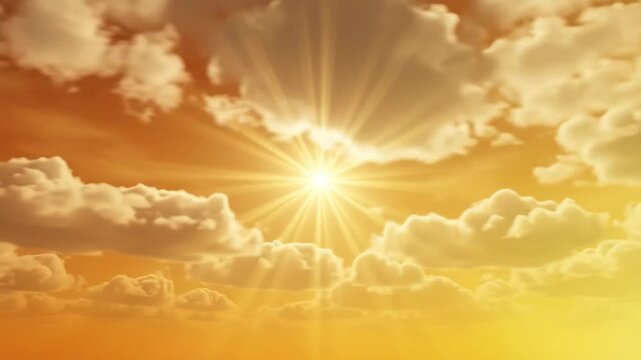 Sun sunlight cloud sky heat wave extreme summer golden sunburst sunbeam above cloudscape warm haze. Global warming climate change. hot high temperature sun weather, danger risk emergency crisis