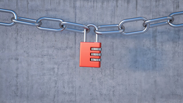 Combination lock connecting chains, 3D Rendering