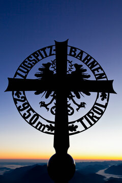 Austria, Tyrol, Cross on Zugspitze platform