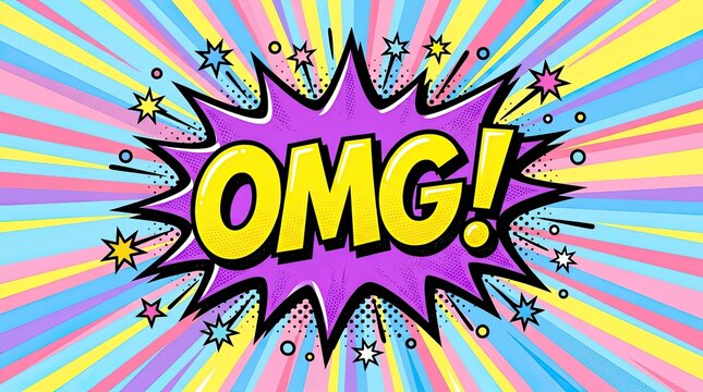 Colorful comic book explosion with omg text bubble in a dynamic and vibrant style