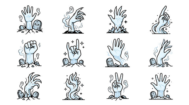 Set of zombie hands rising from the grave, halloween vector illustration and, halloween, happy halloween 2026, halloween 2026, halloween png isolated on transparent background