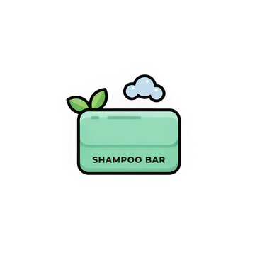 Green shampoo bar with leaf and cloud on dark background, solid shampoo eco-friendly