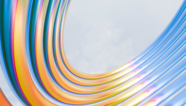 Abstract glossy curves display vibrant colors on a light background