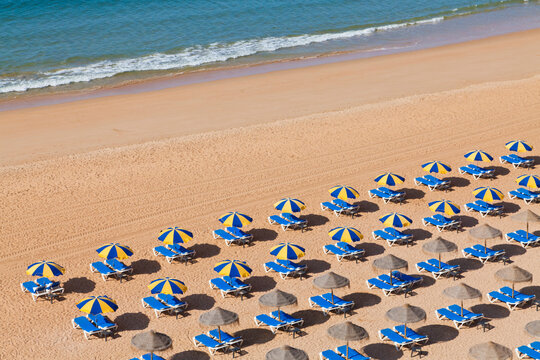 Portugal, Lagos, Empty beach loungers