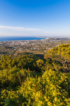 Greece, Dodecanese, Rhodes, View from Filerimos mountain over north-west coast