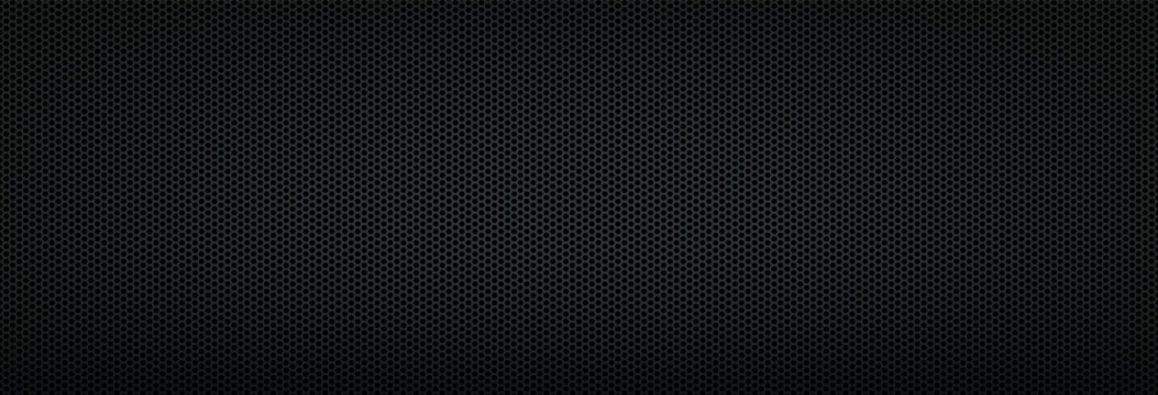 Seamless dark perforated metal texture background vector mesh with minimalist circular hole speaker grill pattern for modern audio tech UI design screen panel